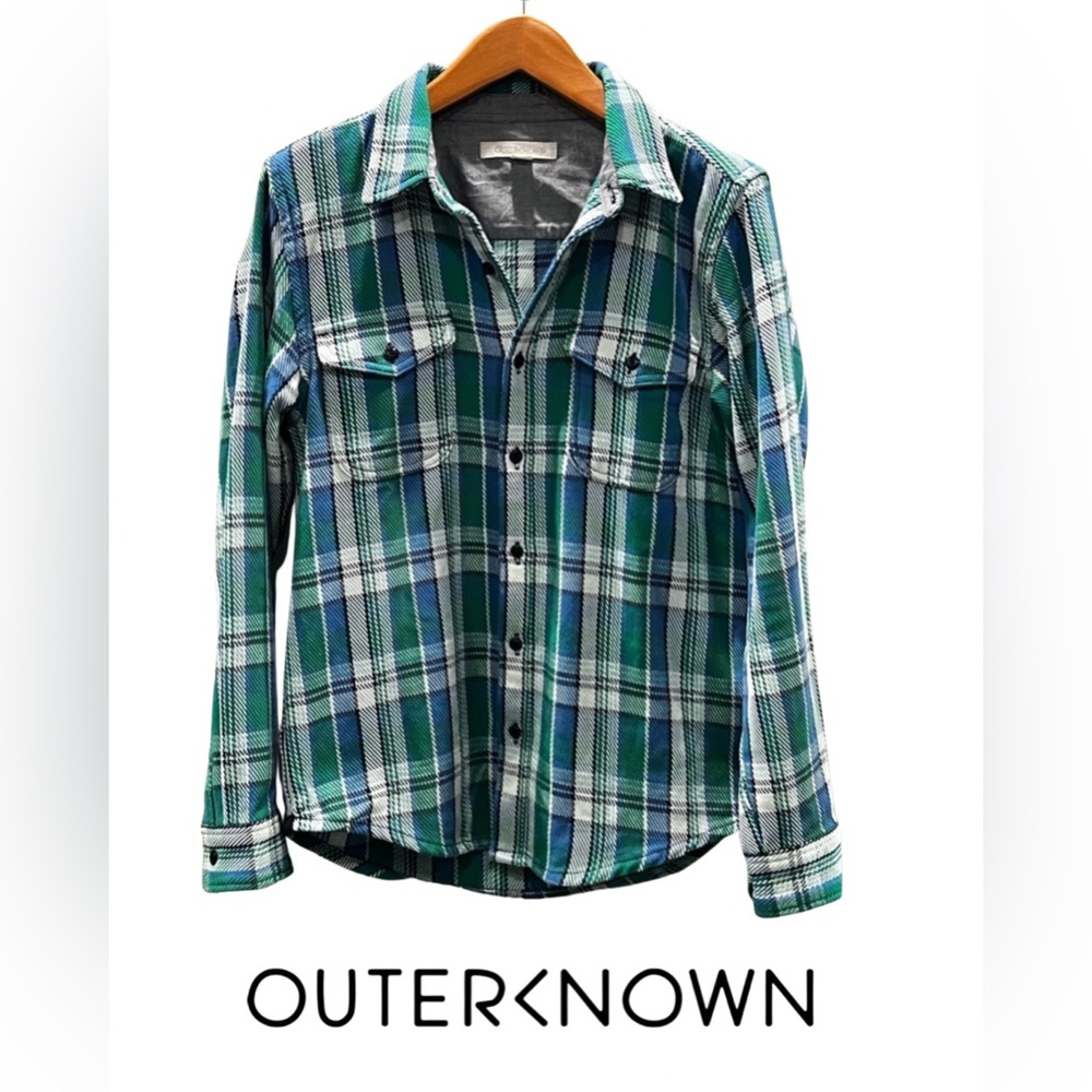 Outerknown Blanket Blue & Green Plaid Shirt. Size M fits small. Cali cool.